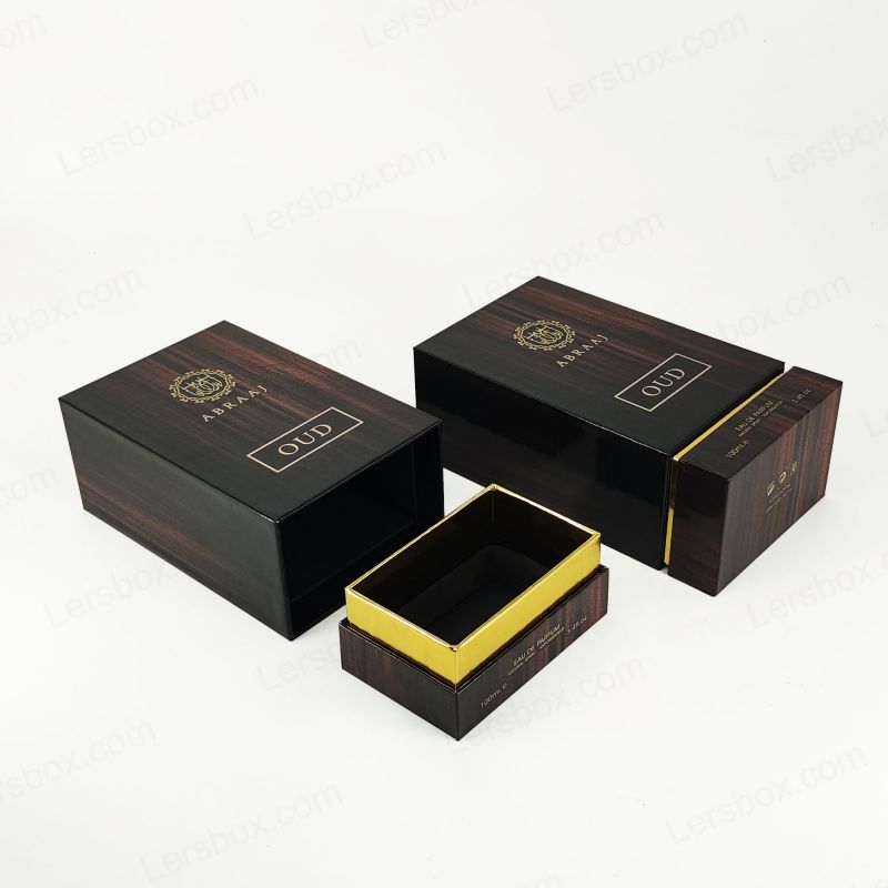 Altın folyo detayları ve EVA köpük ekleme ile el işi sert parfüm ambalajı hp019